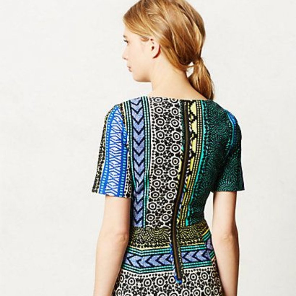 Anthropologie New Moon Dress Colorful Fit & Flare Cotton V-Neck Tracy Reese NEW - Picture 2 of 5